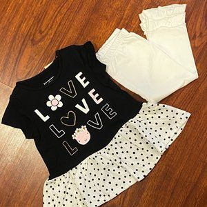 ❤️ Black & White Peplum & White Ruffle Trim Leggings